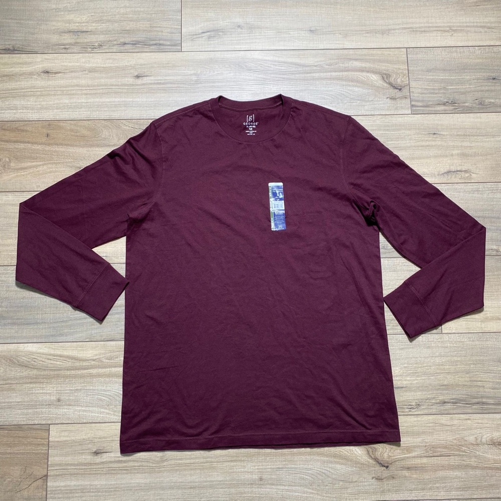 George Mens Long Sleeve Cotton‎ Crew T-Shirt Size XL 46-48 Tall Windsor Wine
